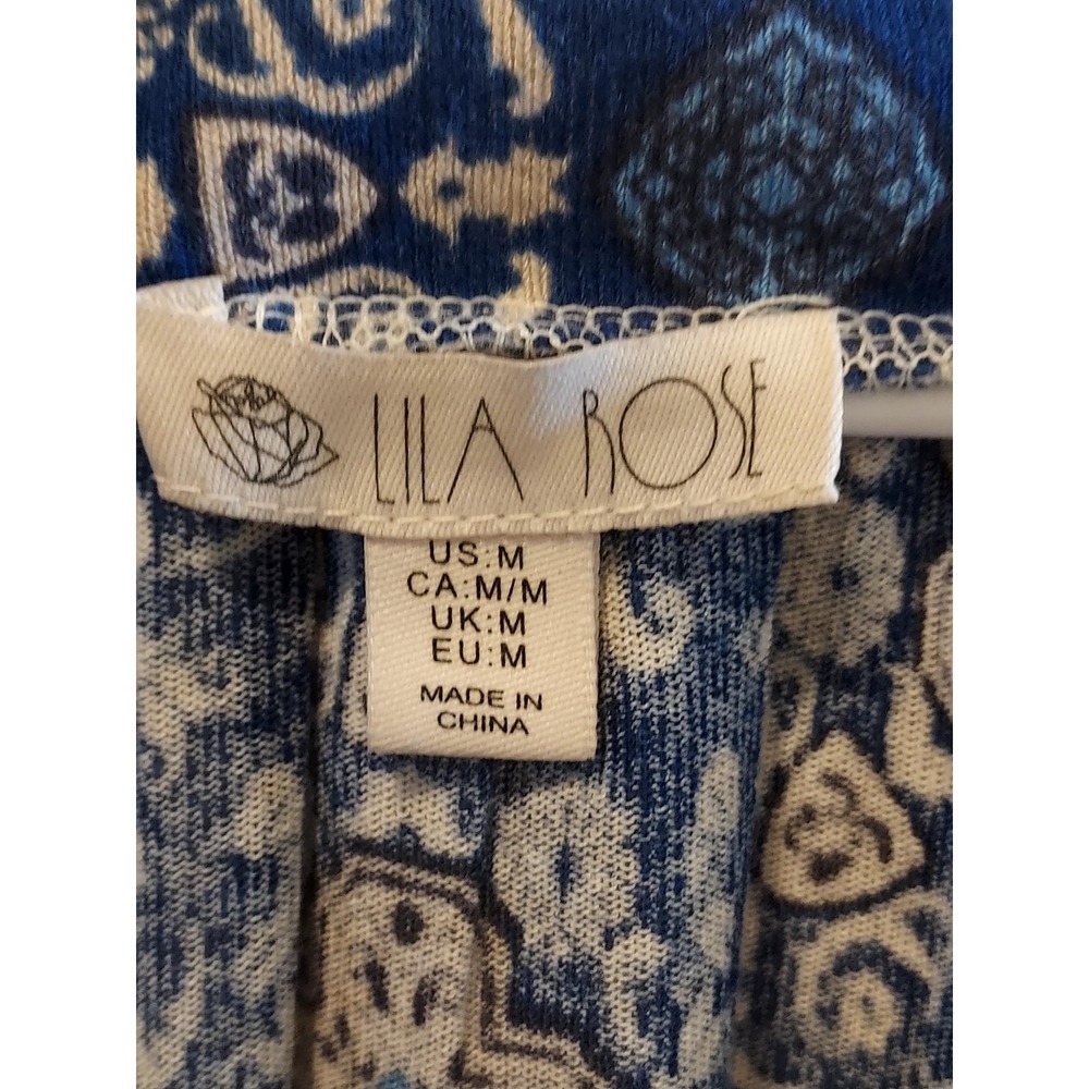 Lila Rose Blue and White‎ Career Blouse, Size XL, Banded waist, 3/4 sleeves
